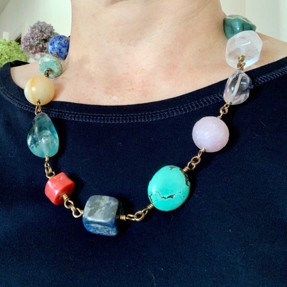 jan michaels Jewelry - Turquoise Lapis Quartz Necklace Gemstone vintage Jan Michaels coral jewelry